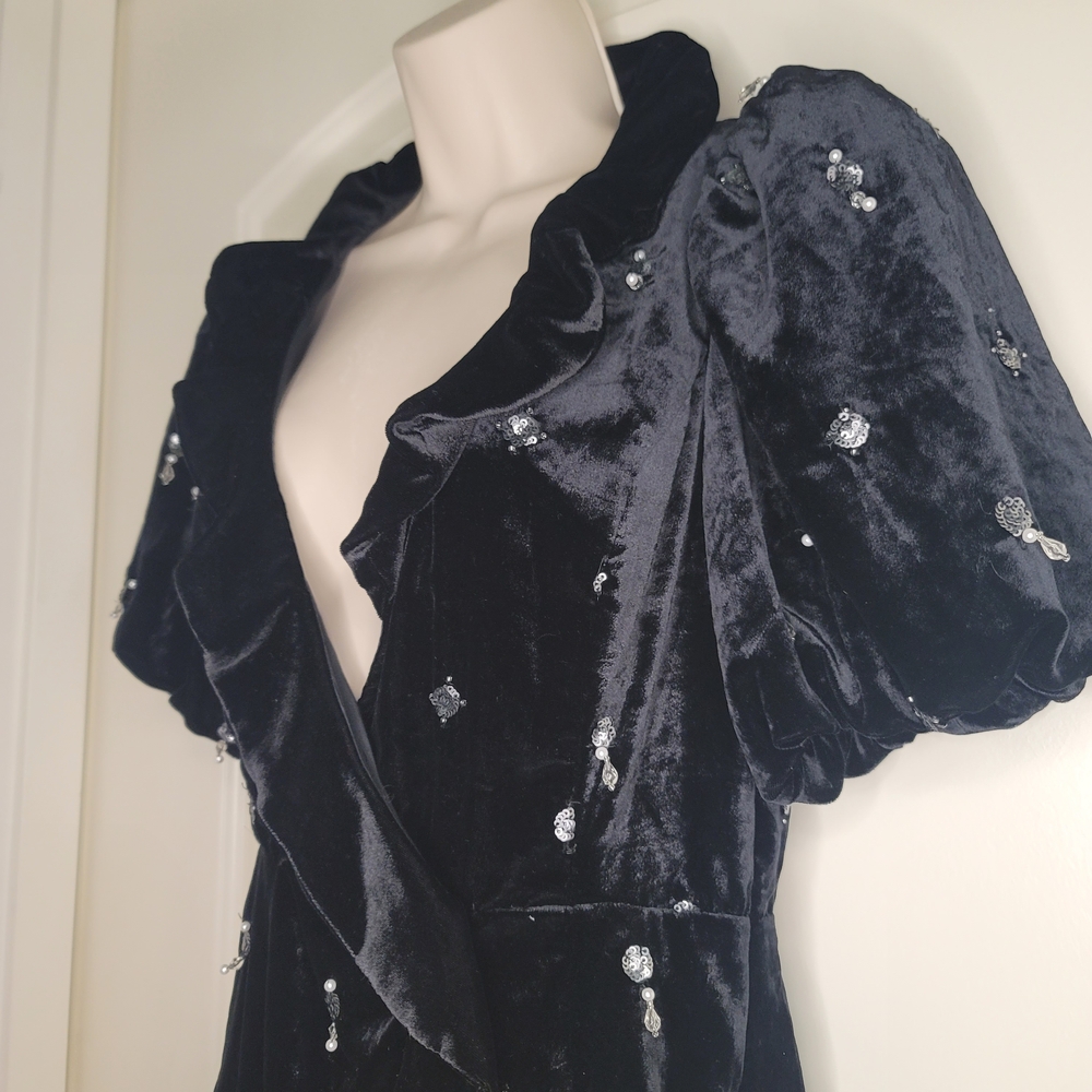 Anthropologie Maeve Black Mini Dress with Silver Accents Gala Formal Date night - Picture 7 of 10